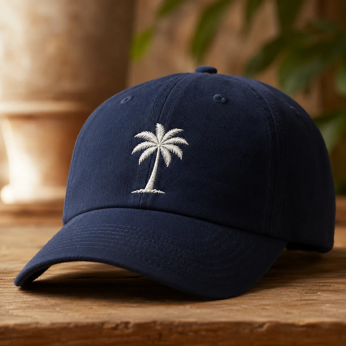 Gorra azul marino con bordado de palma